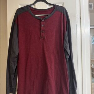 $5 SALE Men's Burgundy and Gray Henley Shirt